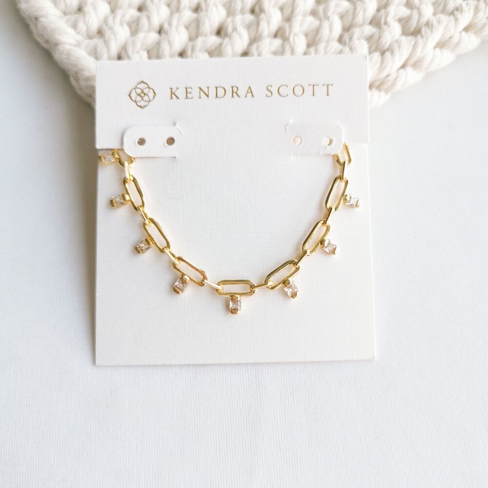 Kendra Scott Lindy Gold White CZ Crystal Chain Necklace